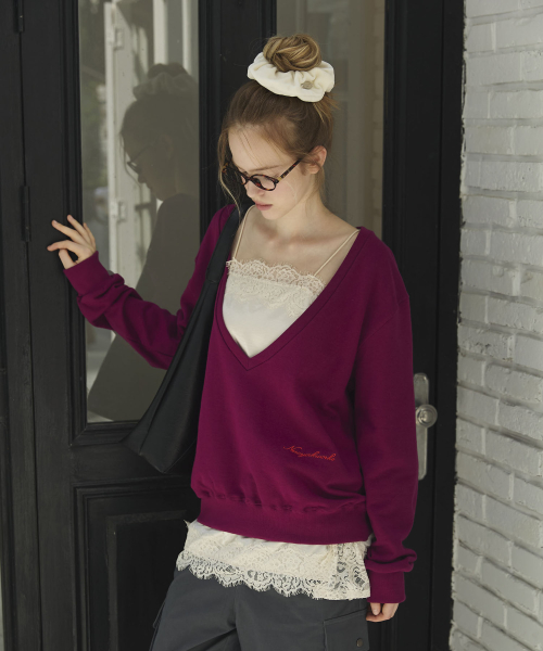 Deep Vneck Sweat-Shirt_Plum