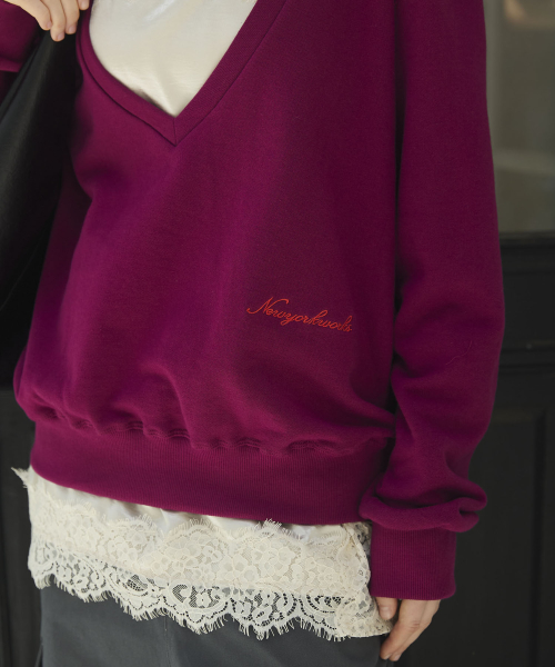 Deep Vneck Sweat-Shirt_Plum
