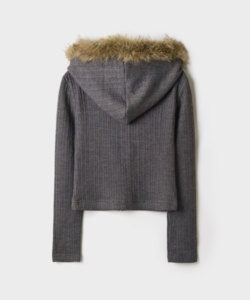 Ribbed Fur Hood Zip Up_SPMZG4VGY0