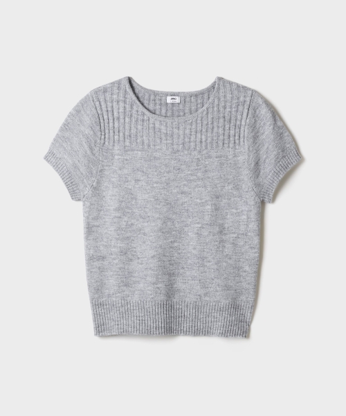 [Soft Yarn] Fuzzy Short-Sleeve Sweater_SPKWG4TG03