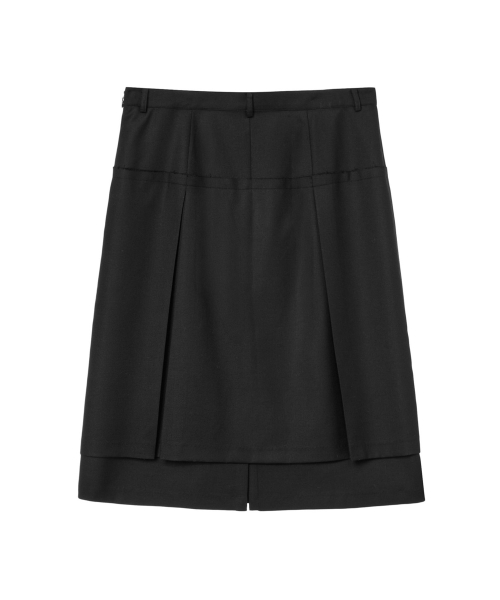 RAW EDGE LAYERED MIDI SKIRT IN BLACK