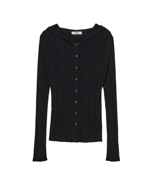 KNIT BUTTON HOODIE CARDIGAN IN BLACK
