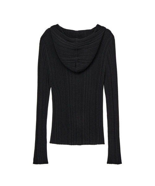 KNIT BUTTON HOODIE CARDIGAN IN BLACK
