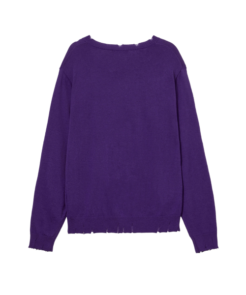 V-NECK DISTRESSED BASIC PULLOVER IN PURPLE