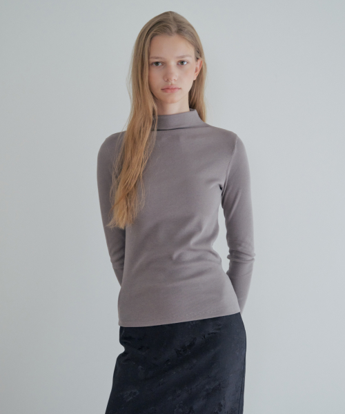 Soft Slim Ribbed Turtle-neck_khaki