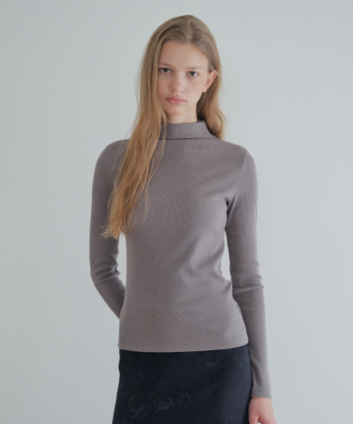 Soft Slim Ribbed Turtle-neck_khaki