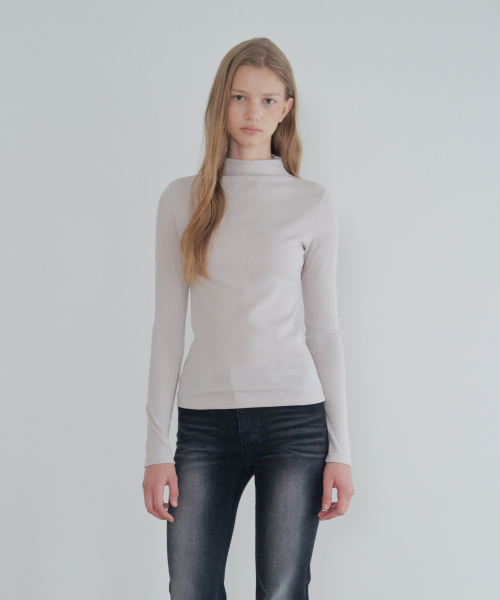 Soft Slim Ribbed Turtle-neck_Beige