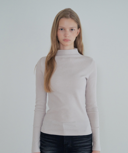 Soft Slim Ribbed Turtle-neck_Beige