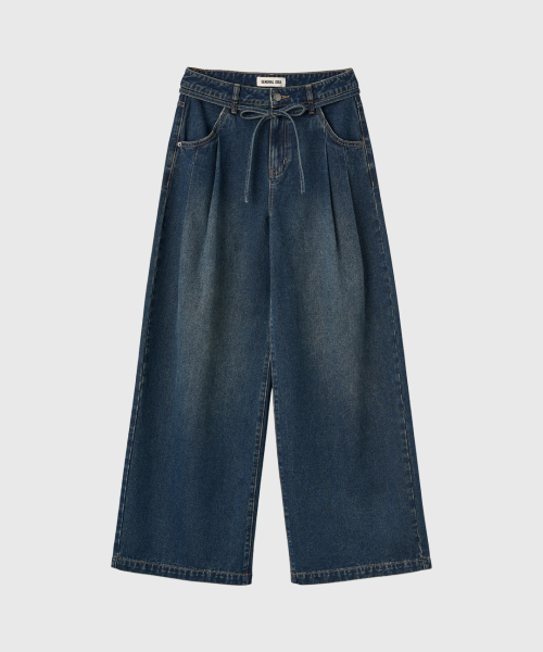 woman wide denim pants [deep blue]
