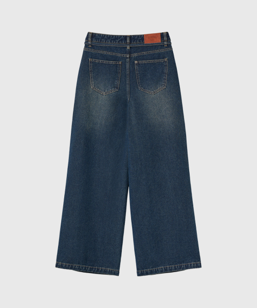 woman wide denim pants [deep blue]