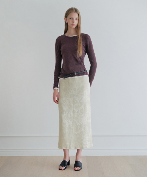 Floral Jacquard Satin Long Skirt_Green