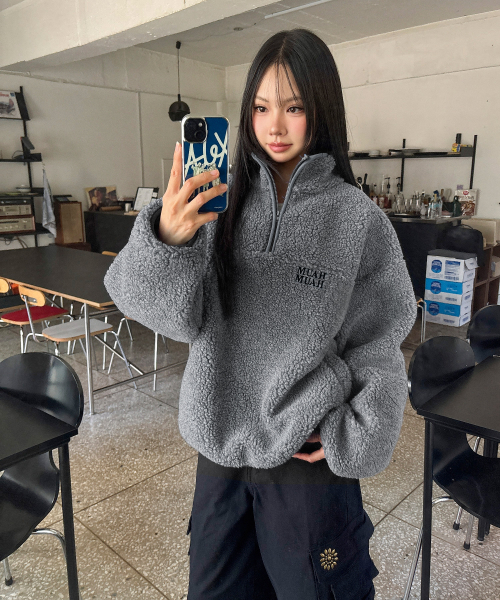 TEDDY FLEECE ANORAK JUMPER [GRAY]