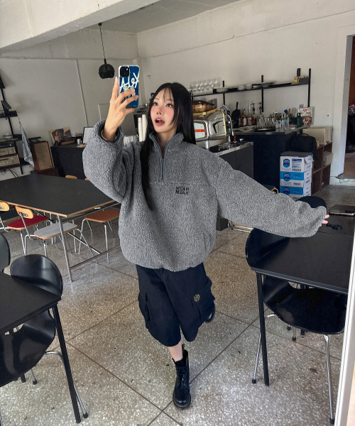 TEDDY FLEECE ANORAK JUMPER [GRAY]