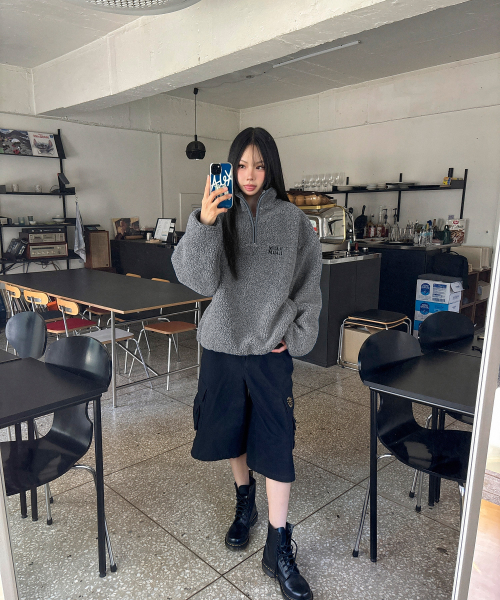 TEDDY FLEECE ANORAK JUMPER [GRAY]