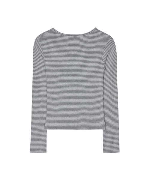 STRIPED HENLEY NECK TOP_GRAY