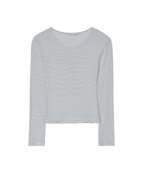 STRIPED HENLEY NECK TOP_IVORY