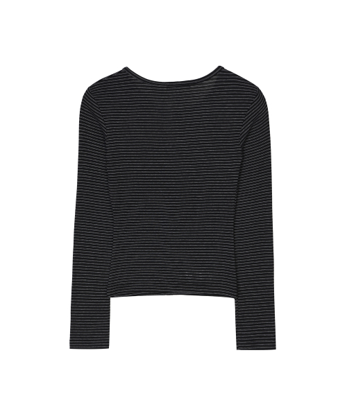 STRIPED HENLEY NECK TOP_BLACK