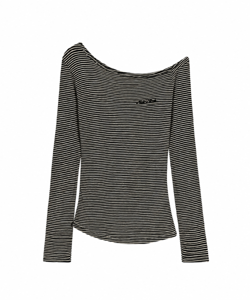 STRIPE DRAPE NECK TOP_BLACK