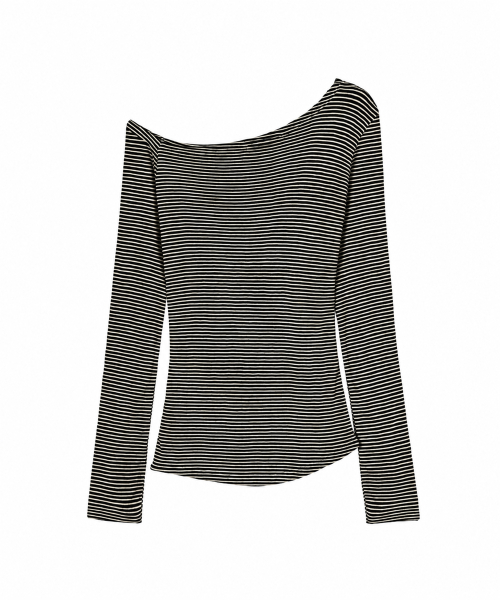 STRIPE DRAPE NECK TOP_BLACK