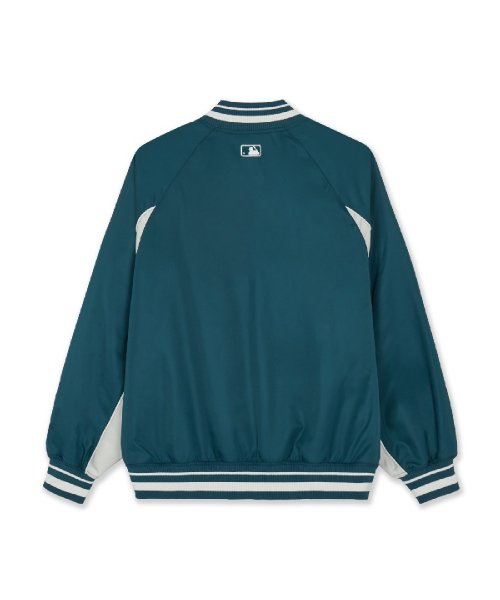 Nylon Blocking Cursive Varsity Jacket