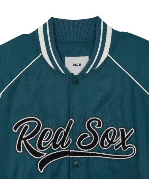 Nylon Blocking Cursive Varsity Jacket