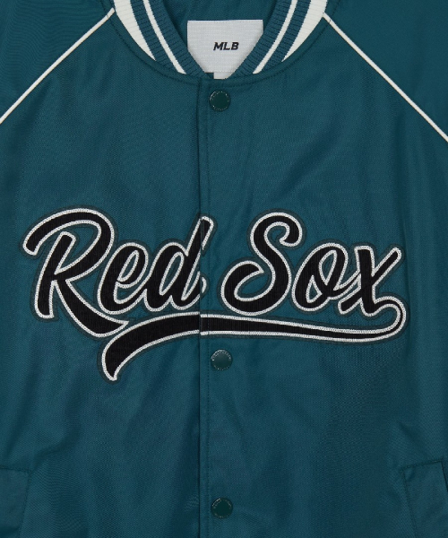 Nylon Blocking Cursive Varsity Jacket