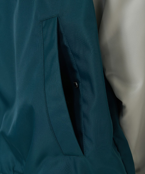 Nylon Blocking Cursive Varsity Jacket