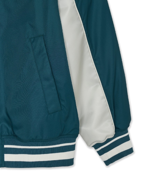 Nylon Blocking Cursive Varsity Jacket