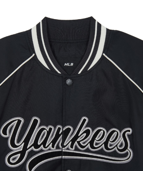 Nylon Blocking Cursive Varsity Jacket