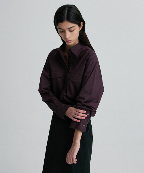 SIDE-SLIT DOUBLE-POCKET SHIRT WINE