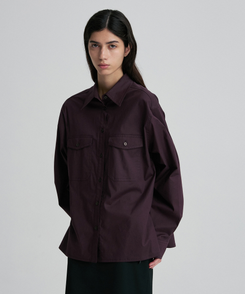 SIDE-SLIT DOUBLE-POCKET SHIRT WINE