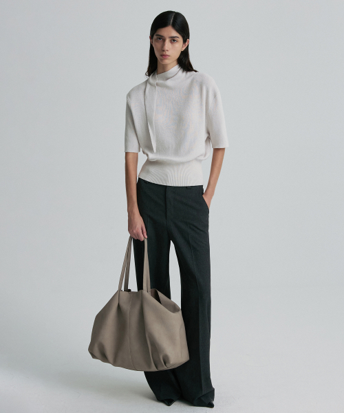 INVERTED PLEATS SLOUCH BIG TOTE BAG TAUPE