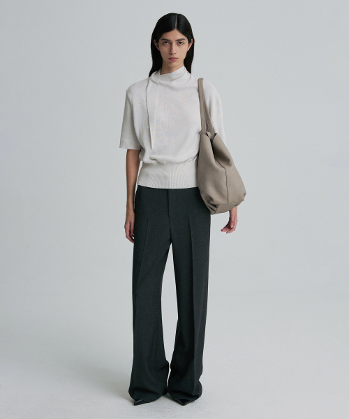 INVERTED PLEATS SLOUCH BIG TOTE BAG TAUPE