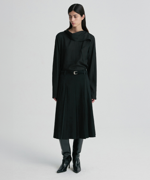 WOOL-SILK BLEND PLEATED SKIRT