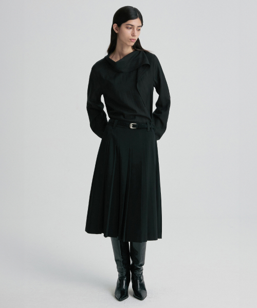 WOOL-SILK BLEND PLEATED SKIRT