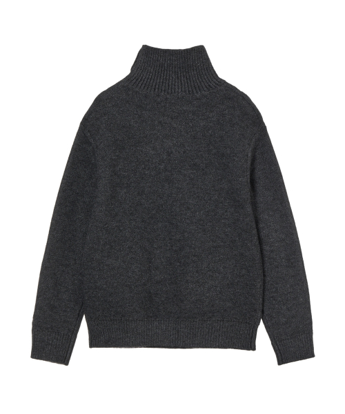 BUTTON HIGH-NECK TWIST KNIT IN CHARCOAL