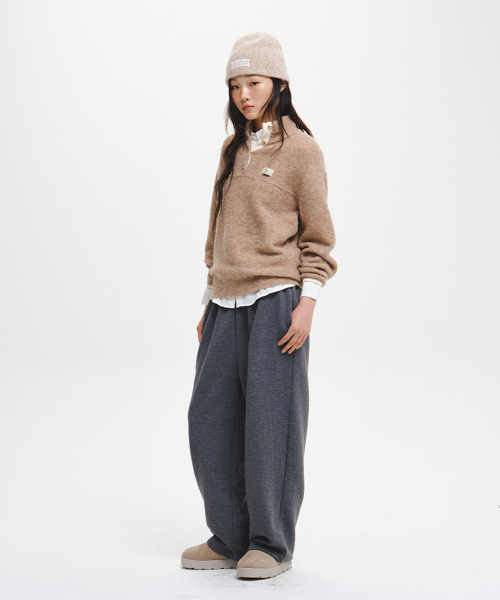 woman boucle high-neck knit fleece anorak [oatmeal]