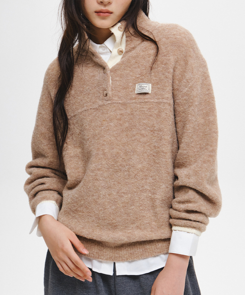 woman boucle high-neck knit fleece anorak [oatmeal]