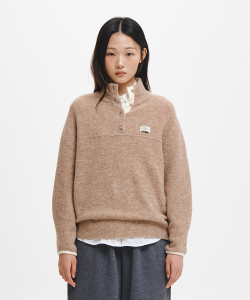 woman boucle high-neck knit fleece anorak [oatmeal]