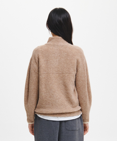 woman boucle high-neck knit fleece anorak [oatmeal]