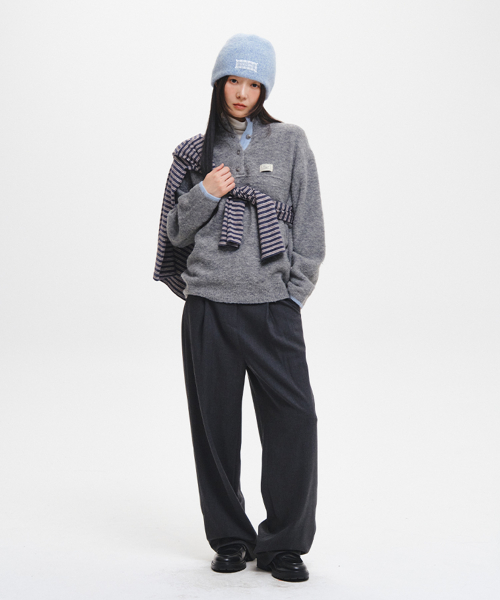 woman boucle high-neck knit fleece anorak [grey]