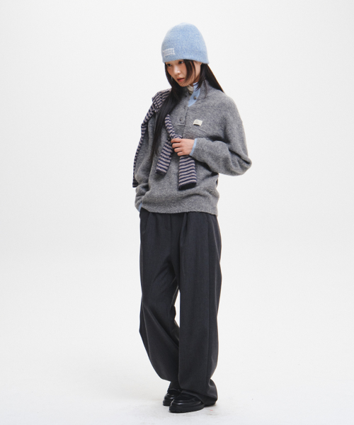 woman boucle high-neck knit fleece anorak [grey]
