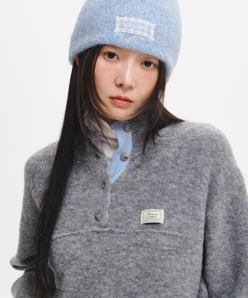 woman boucle high-neck knit fleece anorak [grey]