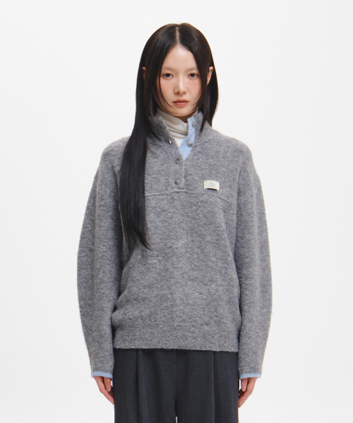 woman boucle high-neck knit fleece anorak [grey]