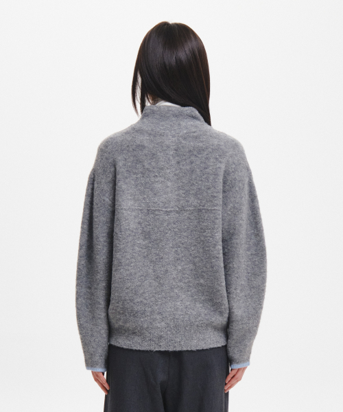 woman boucle high-neck knit fleece anorak [grey]