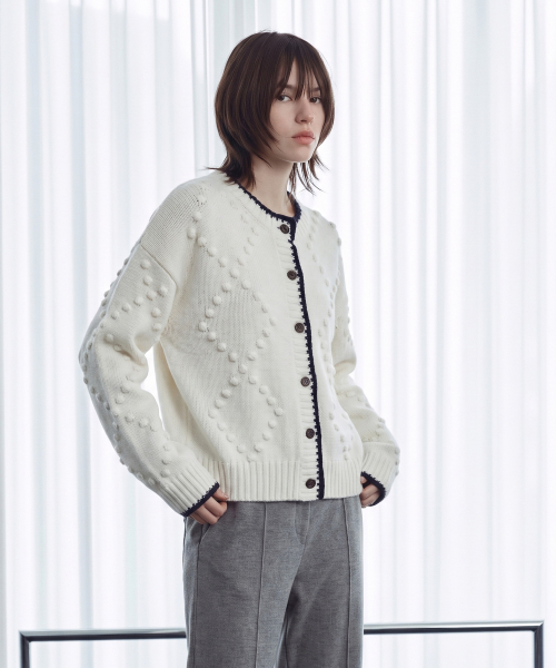Contrast-Trim Wool-Blend Knit Cardigan J1KT721L