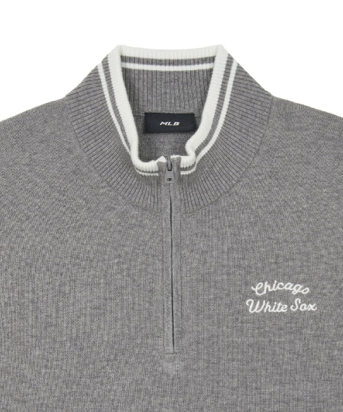 BASIC SMALL LETTERING HALF ZIP UP KNIT PULLOVER