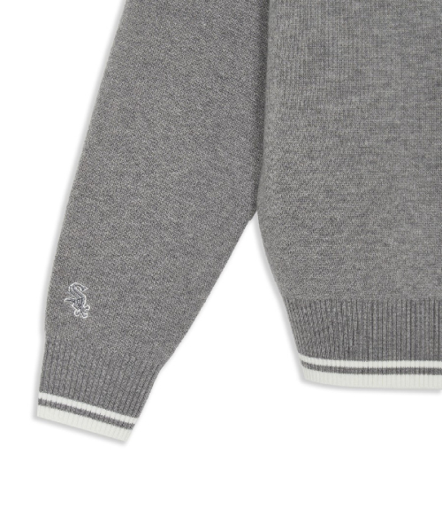 BASIC SMALL LETTERING HALF ZIP UP KNIT PULLOVER
