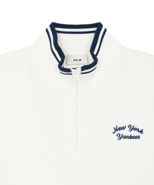 BASIC SMALL LETTERING HALF ZIP UP KNIT PULLOVER