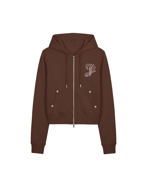 엠블럼 글리터 후드집업_브라운 Emblem Glitter Hood Zip-Up_Brown